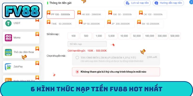6 hình thức nạp tiền FV88 hot nhất